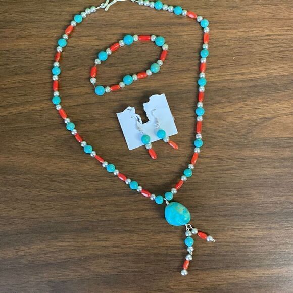 Native American Navajo turquoise beaded vintage necklace set - Picture 1 of 5